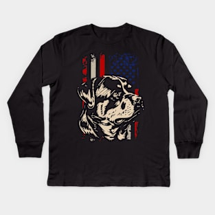 Urban Rottweiler American Flag Talk Triumph for Dog Enthusiasts Kids Long Sleeve T-Shirt